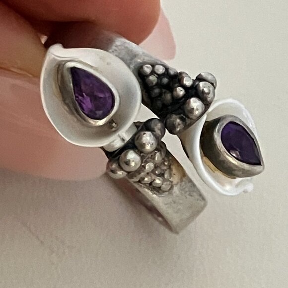 Mother of Pearl & Amethyst 925 Sterling Silver ring - Picture 6 of 6